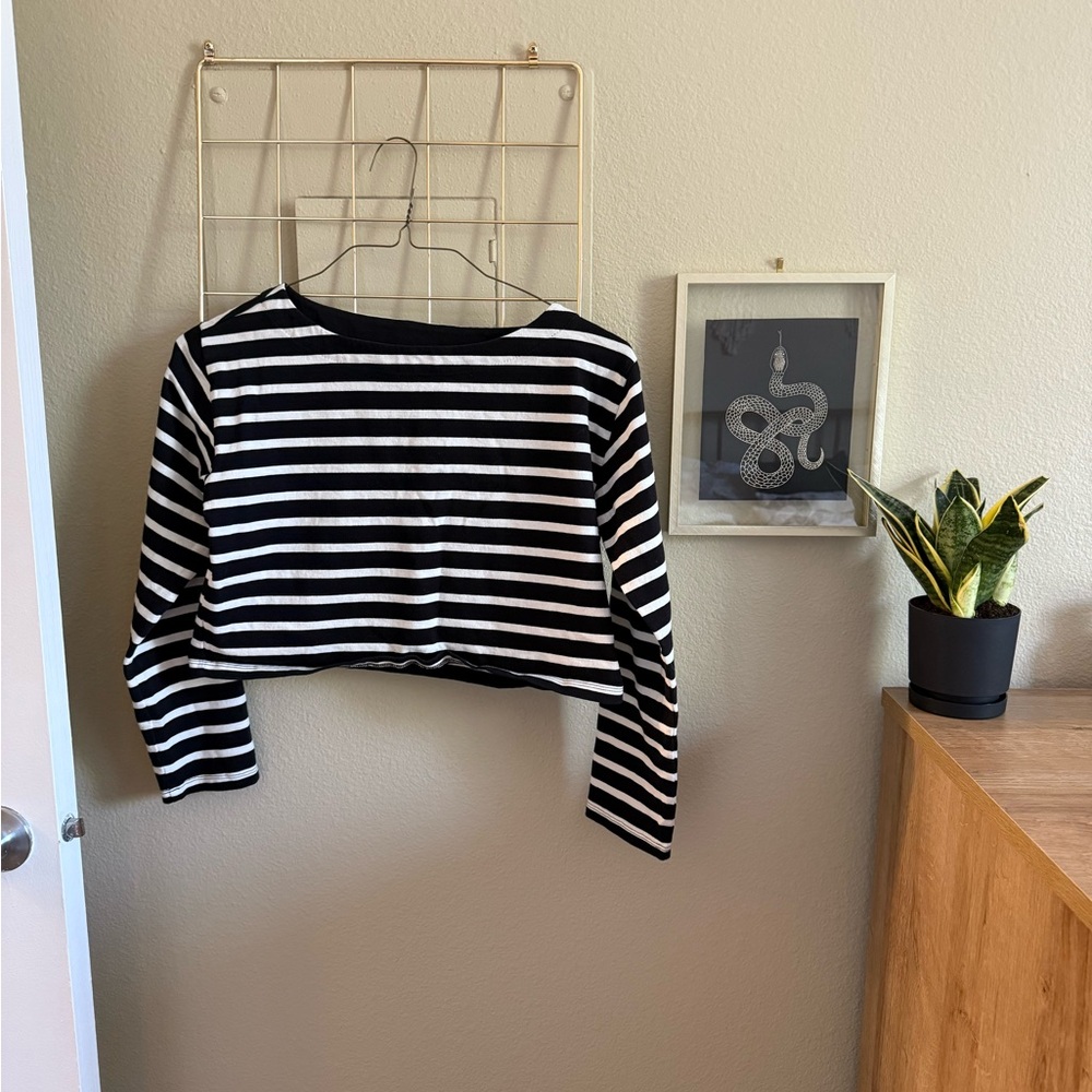 J. Crew Black and White Striped Cropped Top